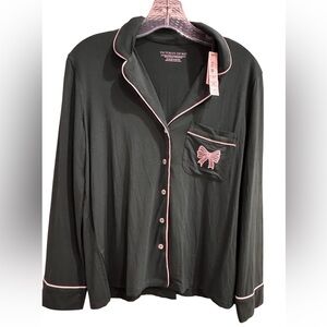 Victoria's Secret Black Pajama Top with Pink Trim